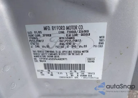 2005 Ford F-150 Fx4/Lariat/Xl/Xlt из США, поврежденный, VIN 1FTPX14555NA82971